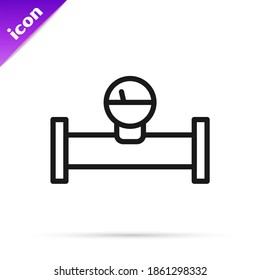 Black line Industry metallic pipe and manometer icon isolated on white background.  Vector