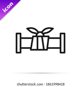 Black line Industry metallic pipe icon isolated on white background. Plumbing pipeline parts of different shapes.  Vector