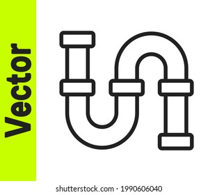 Black line Industry metallic pipe icon isolated on white background. Plumbing pipeline parts of different shapes.  Vector