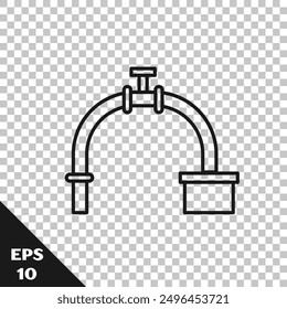 Black line Industry metallic pipe and valve icon isolated on transparent background.  Vector Illustration