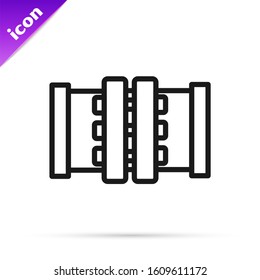 Black line Industry metallic pipes and valve icon isolated on white background.  Vector Illustration