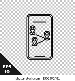 Black line Infographic of city map navigation icon isolated on transparent background. Mobile App Interface concept design. Geolacation concept.  Vector Illustration