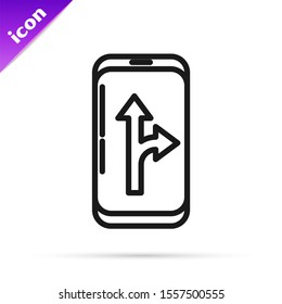 Black line Infographic of city map navigation icon isolated on white background. Mobile App Interface concept design. Geolacation concept.  Vector Illustration