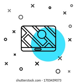 Schwarze Linie Infografik der Stadtplan Navigation Symbol einzeln auf weißem Hintergrund. Design des mobilen App Interface-Konzepts. Geolacationskonzept. Zufällige dynamische Formen. Vektorgrafik
