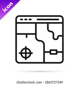 Black line Infographic of city map navigation icon isolated on white background. Mobile App Interface concept design. Geolacation concept.  Vector