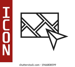 Black line Infographic of city map navigation icon isolated on white background. Mobile App Interface concept design. Geolacation concept.  Vector