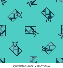 Black line Infographic of city map navigation icon isolated seamless pattern on green background. Mobile App Interface concept design. Geolacation concept.  Vector