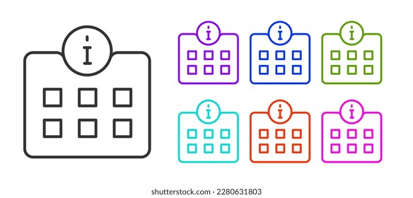 Icono de Información de línea negra aislado en fondo blanco. Indique los iconos en colores. Vector