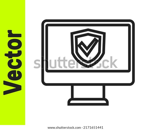 Black line\
Insurance online icon isolated on white background. Security,\
safety, protection, protect concept. \
Vector