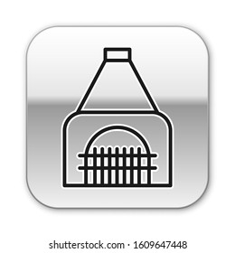 Black line Interior fireplace icon isolated on white background. Silver square button. Vector Illustration