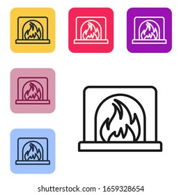 Schwarze Linie Räume Kamin Symbol einzeln auf weißem Hintergrund. Die Symbole werden in den Tasten für das Farbquadrat eingestellt. Vektorillustration-Illustration