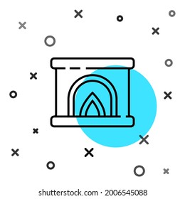 Icono de la chimenea interior de línea negra aislado en fondo blanco. Formas dinámicas aleatorias. Vector