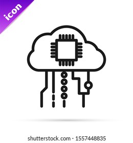 Black line Internet of things icon isolated on white background. Cloud computing design concept. Digital network connection.  Vector Illustration