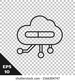 Black line Internet of things icon isolated on transparent background. Cloud computing design concept. Digital network connection.  Vector Illustration