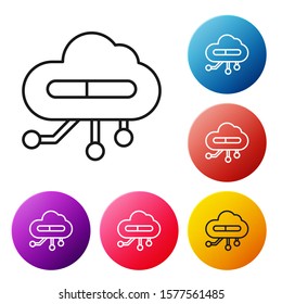 Black line Internet of things icon isolated on white background. Cloud computing design concept. Digital network connection. Set icons colorful circle buttons. Vector Illustration