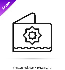 Black line Islamic octagonal star ornament icon isolated on white background.  Vector