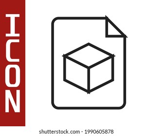 Black line Isometric cube file icon isolated on white background. Geometric cubes solid icon. 3D square sign. Box symbol.  Vector