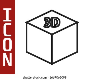 Black line Isometric cube icon isolated on white background. Geometric cubes solid icon. 3D square sign. Box symbol.  Vector Illustration