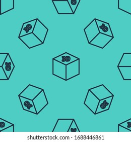 Línea negra Isometric cubo icono aislado patrón transparente en fondo verde. Icono sólido de cubos geométricos. Signo cuadrado 3D. Símbolo de cuadro. Ilustración vectorial