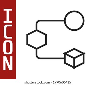 Black line Isometric cube icon isolated on white background. Geometric cubes solid icon. 3D square sign. Box symbol.  Vector
