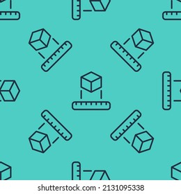 Línea negra Isometric cubo icono aislado patrón transparente en fondo verde. Icono sólido de cubos geométricos. Signo cuadrado 3D. Símbolo del cuadro.  Vector