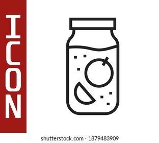 Black line Jam jar icon isolated on white background.  Vector