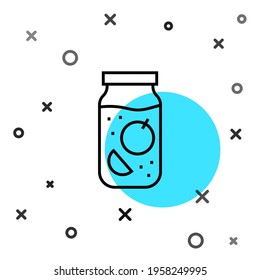 Black line Jam jar icon isolated on white background. Random dynamic shapes. Vector