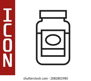 Black line Jam jar icon isolated on white background.  Vector