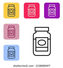 Black line Jam jar icon isolated on white background. Set icons in color square buttons. Vector