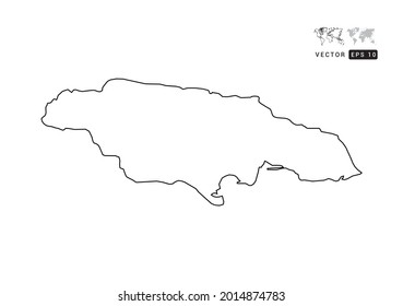 Línea negra de Jamaica, vector del mapa sobre fondo blanco.