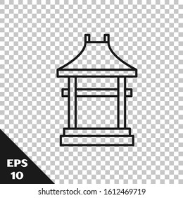 Black line Japan Gate icon isolated on transparent background. Torii gate sign. Japanese traditional classic gate symbol.  Vector Illustration