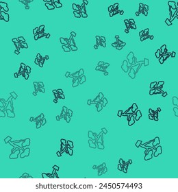 Black line Japanese bonsai tree icon isolated seamless pattern on green background. Japanese culture, horticulture, olericulture hobby concept.  Vector