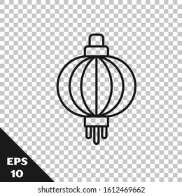 Black line Japanese paper lantern icon isolated on transparent background.  Vector Illustration