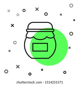 Black line Jar of honey icon isolated on white background. Food bank. Sweet natural food symbol.  Vector Illustration