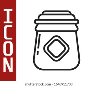 Black line Jar of honey icon isolated on white background. Food bank. Sweet natural food symbol.  Vector Illustration