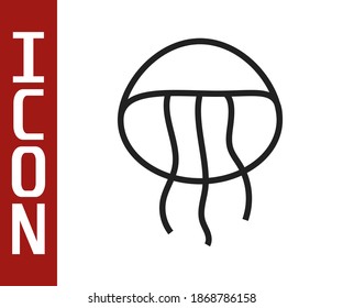 Black line Jellyfish icon isolated on white background.  Vector