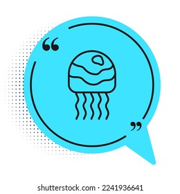 Black line Jellyfish icon isolated on white background. Blue speech bubble symbol. Vector