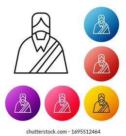 Black line Jesus Christ icon isolated on white background. Set icons colorful circle buttons. Vector Illustration