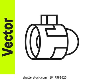 Black line Jet engine turbine icon isolated on white background. Plane turbine. Airplane equipment. Jet propeller. Aviation service. Motor running.  Vector