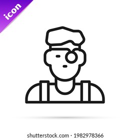 Icono del hombre jeweler de línea negra aislado en fondo blanco.  Vector