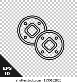 Black line Jewish coin icon isolated on transparent background. Currency symbol.  Vector Illustration