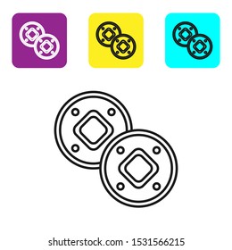Black line Jewish coin icon isolated on white background. Currency symbol. Set icons colorful square buttons. Vector Illustration