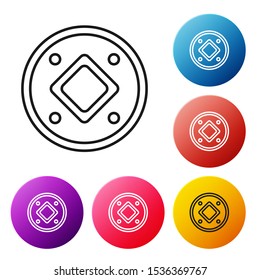 Black line Jewish coin icon isolated on white background. Currency symbol. Set icons colorful circle buttons. Vector Illustration