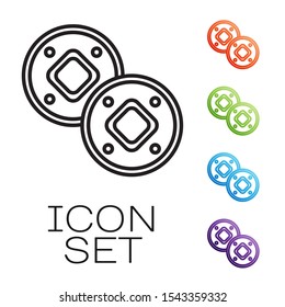 Black line Jewish coin icon isolated on white background. Currency symbol. Set icons colorful. Vector Illustration