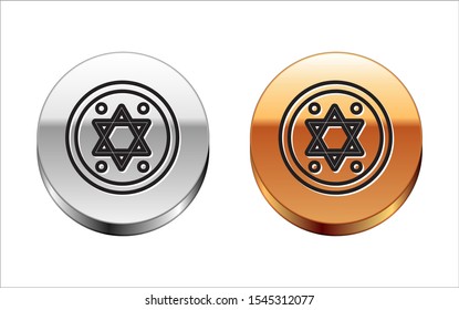 Black line Jewish coin icon isolated on white background. Currency symbol. Silver-gold circle button. Vector Illustration
