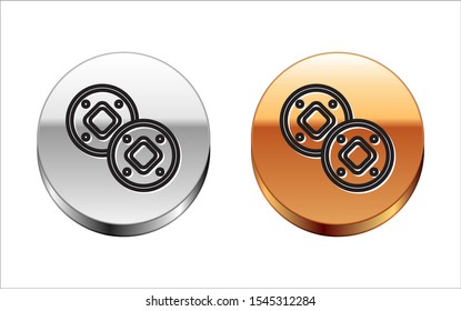 Black line Jewish coin icon isolated on white background. Currency symbol. Silver-gold circle button. Vector Illustration