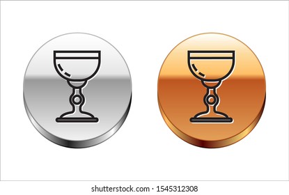 Black line Jewish goblet icon isolated on white background. Jewish wine cup for kiddush. Kiddush cup for Shabbat. Silver-gold circle button. Vector Illustration