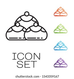Black line Jewish sweet bakery icon isolated on white background. Hanukkah sufganiyot. Jewish easter cake. Set icons colorful. Vector Illustration
