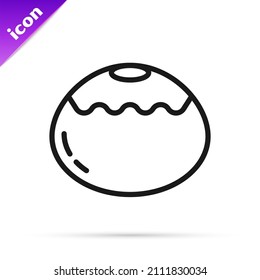 Black line Jewish sweet bakery icon isolated on white background. Hanukkah sufganiyot. Jewish easter cake.  Vector