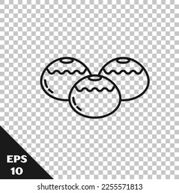 Black line Jewish sweet bakery icon isolated on transparent background. Hanukkah sufganiyot. Jewish easter cake.  Vector